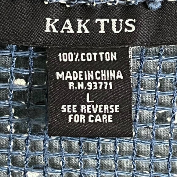 Kaktus Womens Open Weave Blue  Cream Button Down V Neck Top Size Large - Picture 5 of 8